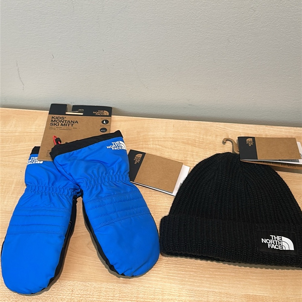 The North Face Montana Blue Etip™ Ski Mitts (L) & Salty Lined Beanie - Unisex
